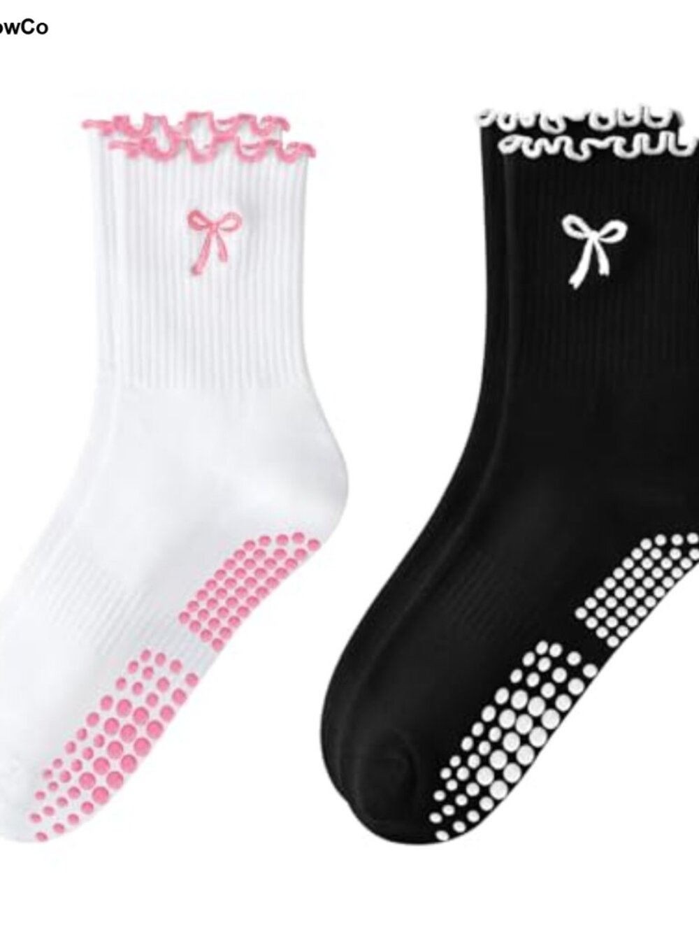 Women's Pilates Non-Slip Grip Socks, Ruffle Bow Pattern Yoga Socks